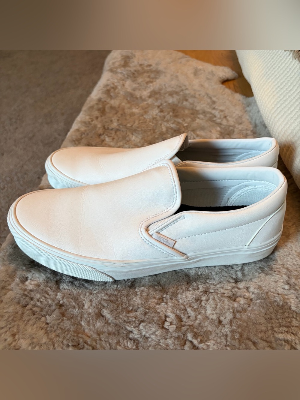Vans Classic Slip-On Tumble Shoe - White Leather - Women’s Size 11 - Picture 2 of 4